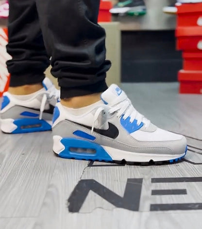 Nike Air Max 90 White Grey Blue, Classic Comfort Sneakers