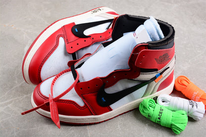 Air Jordan OW AJ1 Joe 1 Joint White and Red High-Top Basketball Shoes