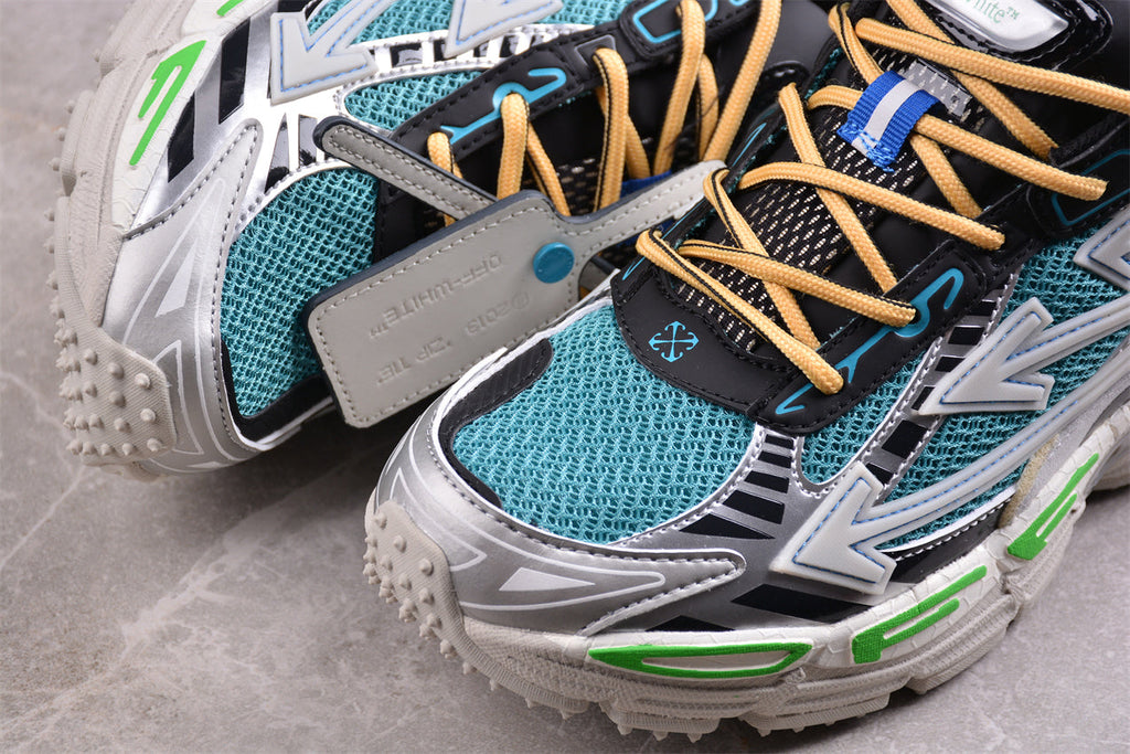 Off-White™ x Nike Terra Forma in the blue/green/silver colorway.