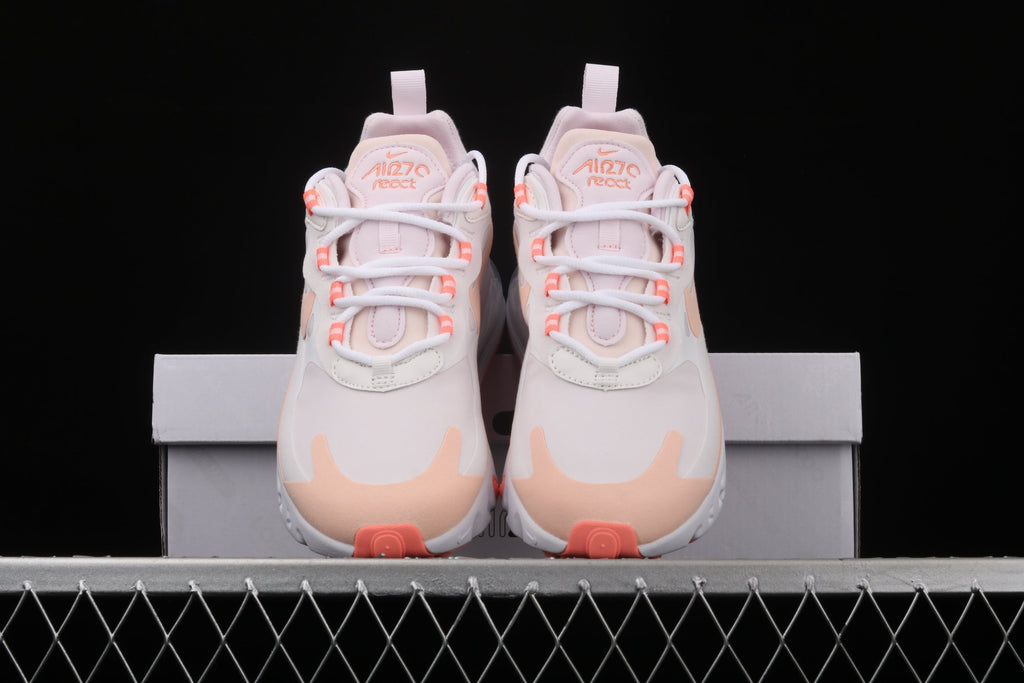 Nike Air Max 270 React in the Summit White/Crimson Tint colorway CJ0619-103