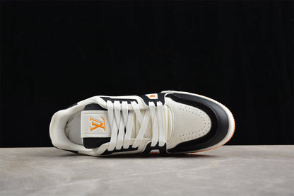 Louis Vuitton LV Trainer Sneaker Low, Black/White/Orange Italian Handmade Luxury)
