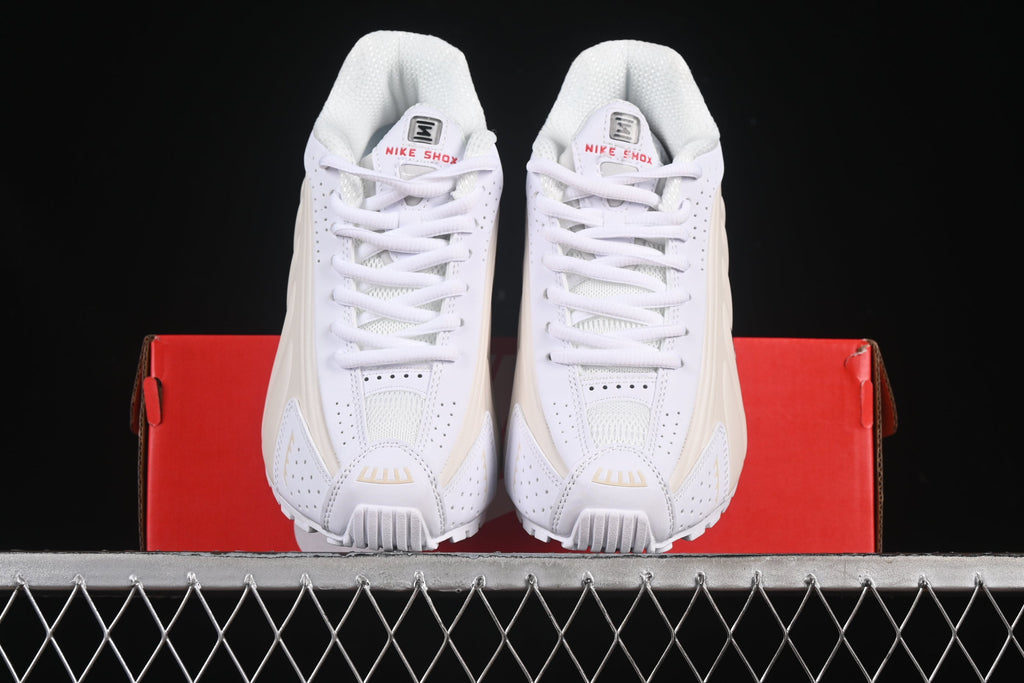 Nike Shox R4 • Upper Colors: White and beige with perforated