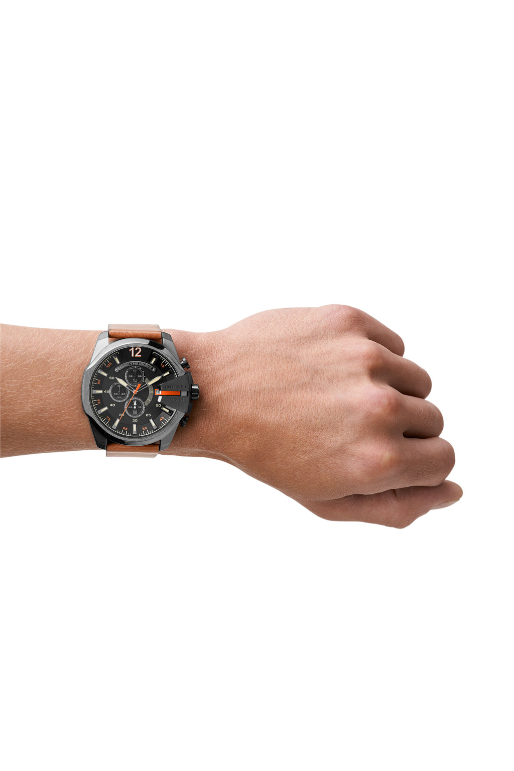 Diesel Mega Chief DZ4343, Gunmetal and Brown Leather, view 3