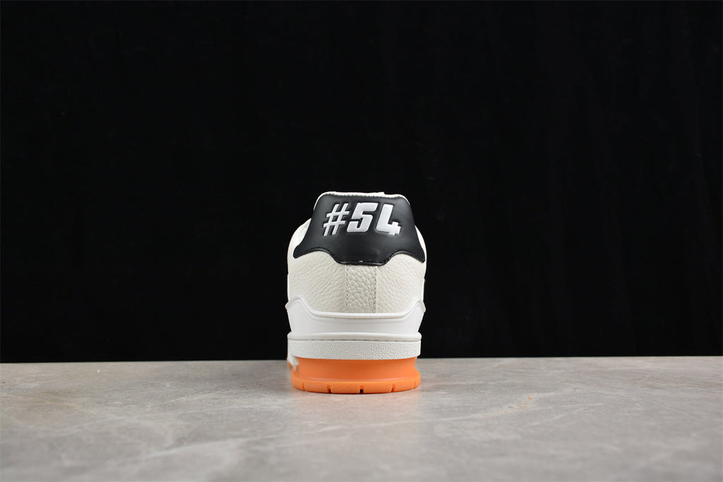 Louis Vuitton LV Trainer Sneaker Low, Black/White/Orange Italian Handmade Luxury)