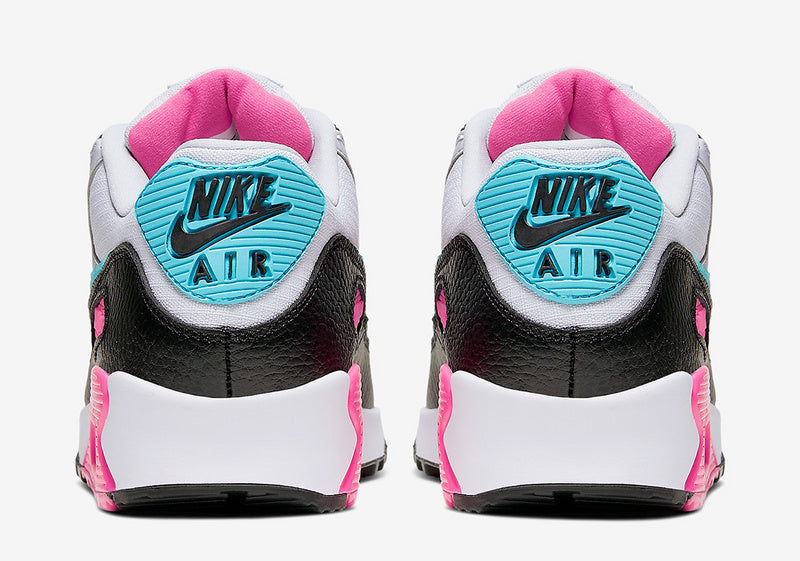 Nike Air Max 90 • Colorway: A striking mix of Hyper Pink, Light Blue (Turquoise), Black, and White