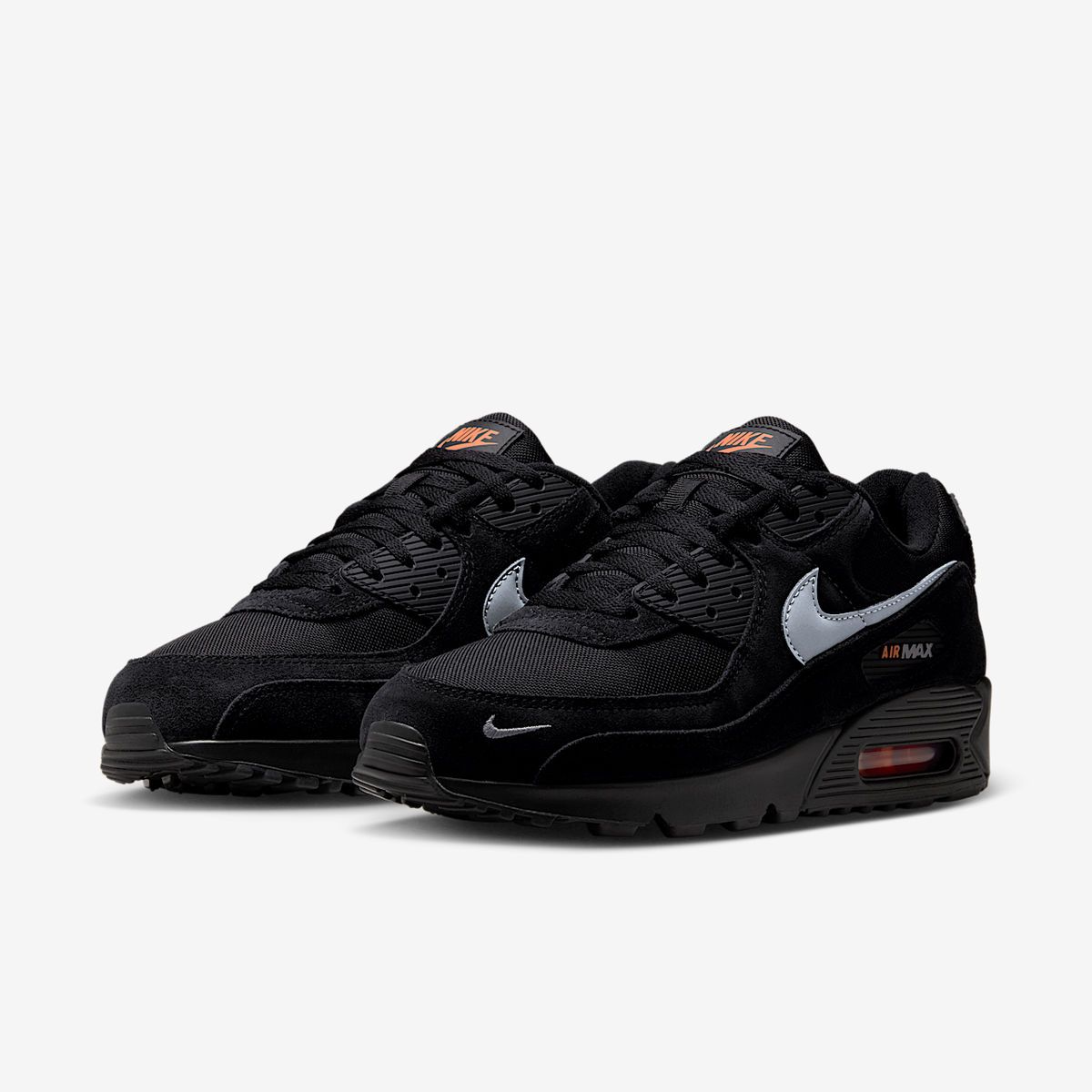 Nike Air Max 90 Mini Swoosh, Black / Metallic Cool Grey / Total Orange