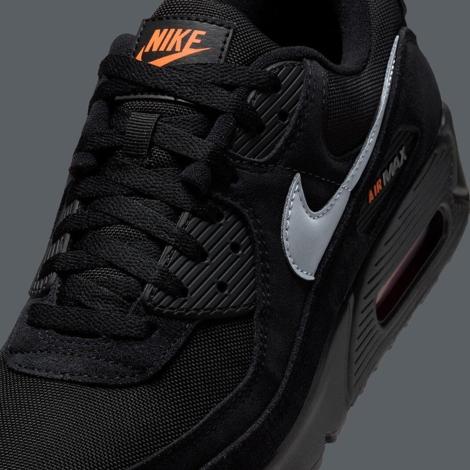 Nike Air Max 90 Mini Swoosh, Black / Metallic Cool Grey / Total Orange