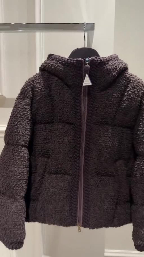 Brown Hooded Teddy Texture Jacket photographed in supplied video